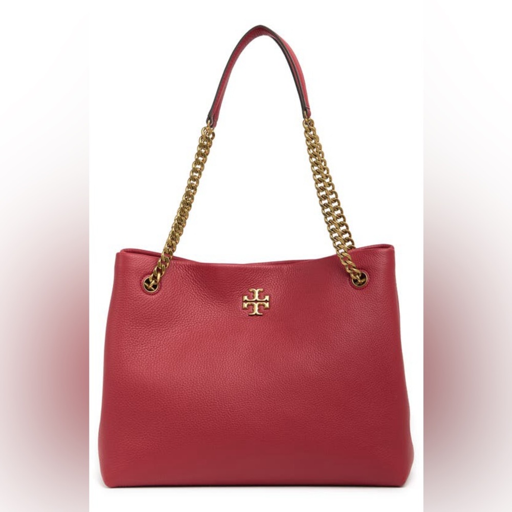 Tory Burch Red Pebbled Leather Shoulder Bag with Gold Chain NWT